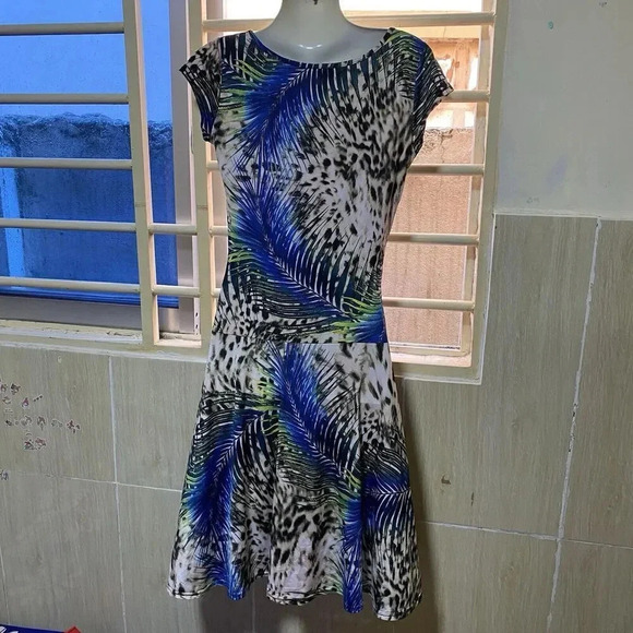 jus d orange Paris Midi Dress Fit Flare Round Neck Short Sleeve Stretch Women S - Picture 6 of 9